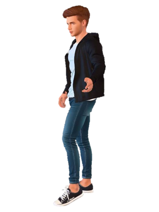 Prompt: Realistic human 3D character, athletic young adult, wearing casual modern clothes… 3D model, vytvořený pomocí AI