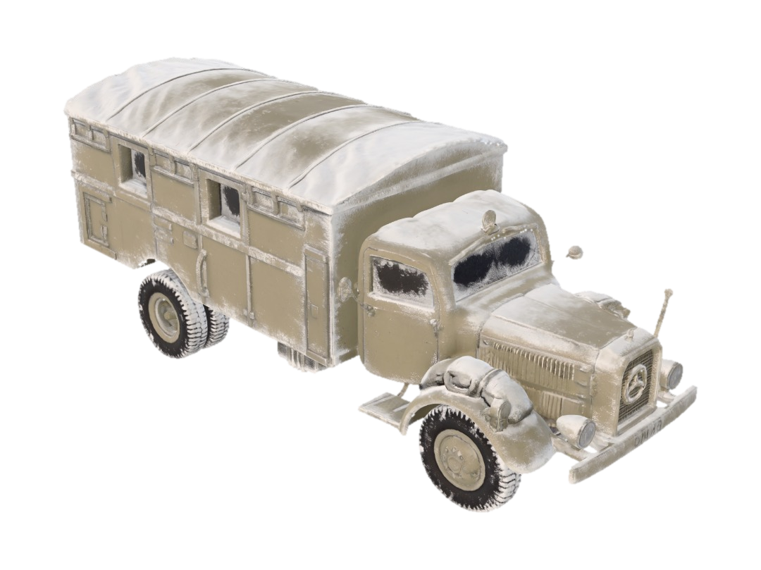 change this truck to snowy variant but do not change color of the truck and do grey background 3D model, vytvořený pomocí AI