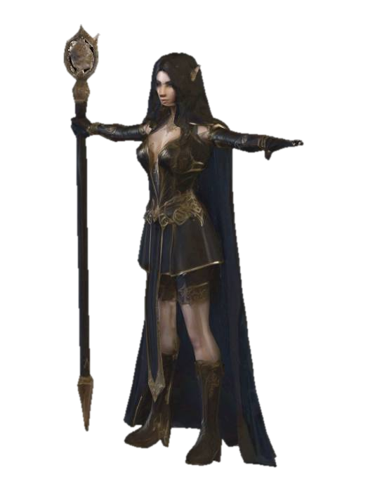 Model 3D Femme elfe fantaisie réaliste avec un bâton de mage, sorcière dans une main., dijana oleh AI