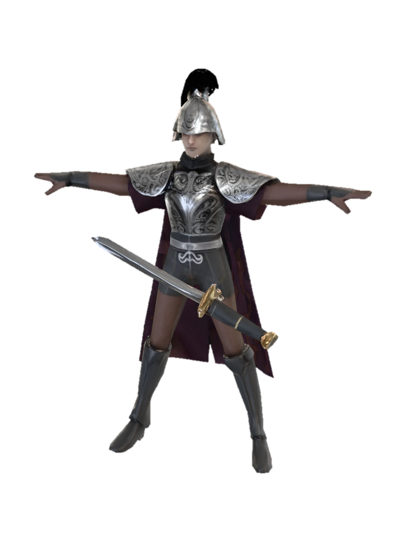 Model 3D Homme soldat, fantaisie, style renaissance, 15ème siècle, portant un casque, une épée, sans cape., dijana oleh AI