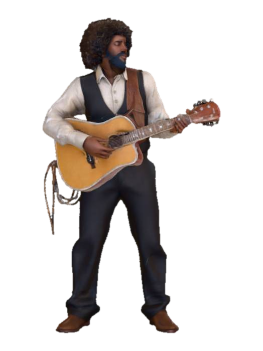 3D model for Ultra detailed highly realistic blues singer. Realistic hair, face, hands, feet, clothes. Realistic ultra high quality textures. Solid infill.