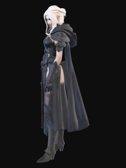 "A tall, slender female Drow Warlock with unkempt white hair and ...