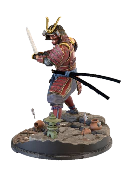 Un samouraï en position d'attaque avec son katana en mains prêt a couper en deux. Position… 3D model, vytvořený pomocí AI