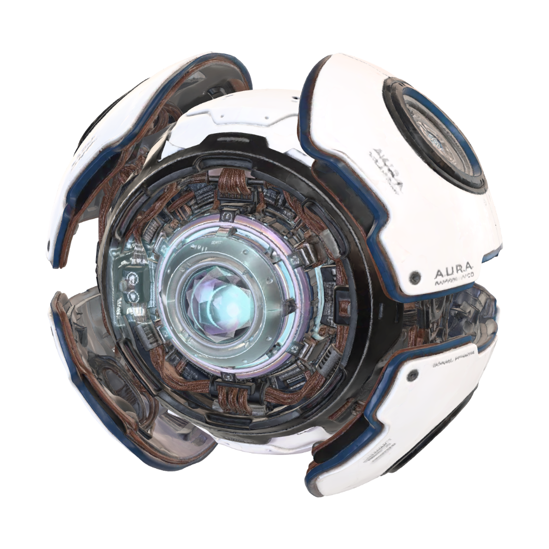 A.U.R.A. (Automated Utility & Reconnaissance Artisan) 3D model, vytvořený pomocí AI