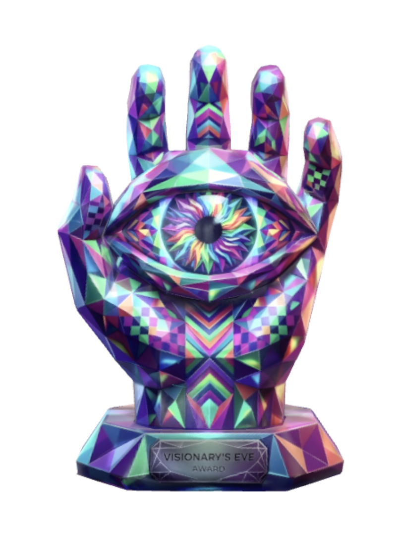 A low poly psychedelic eye trophy, white background 3D model, vytvořený pomocí AI