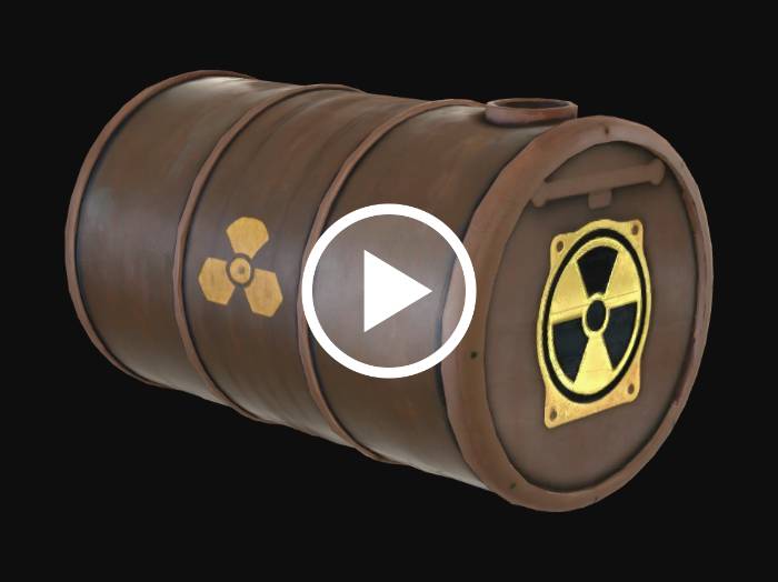 low poly rusty nuclear waste barrel, game-ready, clean topology, PBR ...