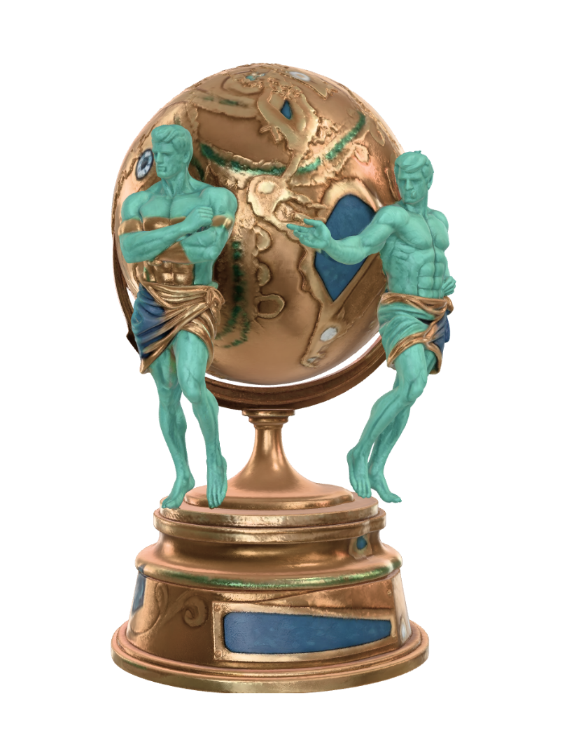 trophy , blending classical antiquity with modern global triumph. At the peak sits a… 3D model, vytvořený pomocí AI