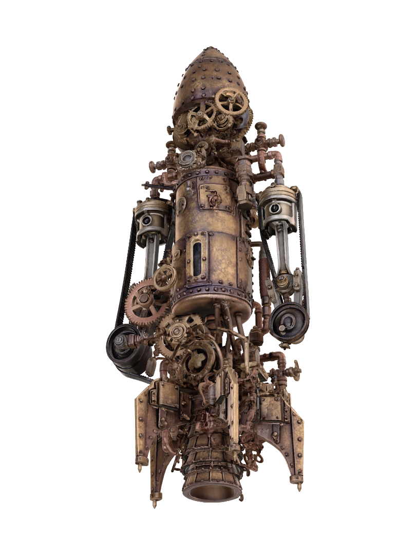 Steam Powered Rocketship 3D model, vytvořený pomocí AI