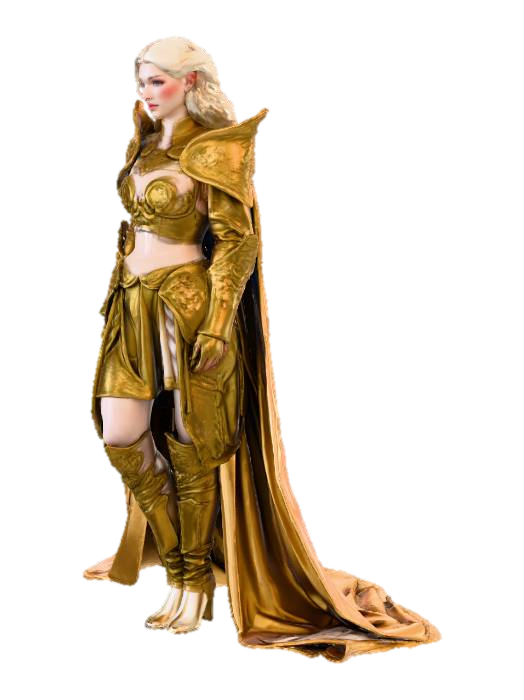3D model for full body portrait photography of an beautiful viergo women and expressive eyes, wearing clerical golden armor, dark fantasy, dynamic pose, Unreal Engine, Cinematic, Color Grading, portrait Photography, Shot on 50mm lense, Ultra-Wide Angle, Depth of Field, hyper-detailed, beautifully color-coded, insane details, intricate details, beautifully color graded,