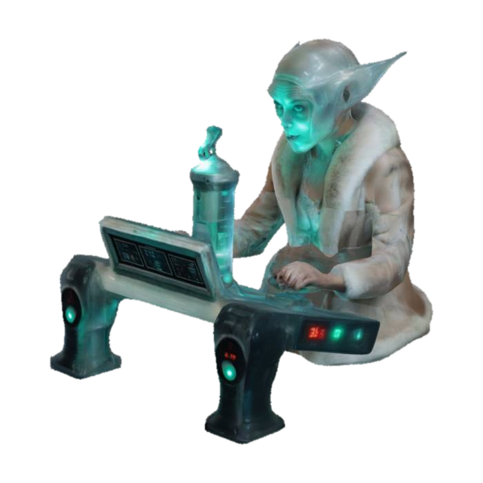 OLD ALIEN WITH A SHINING AND_BEAUTIFUL_WOMAN_IN_A_FUR_COAT_IN_DRESS_AND_GIRL_IN_UNDERWEAR_BREA… 3D model, vytvořený pomocí AI
