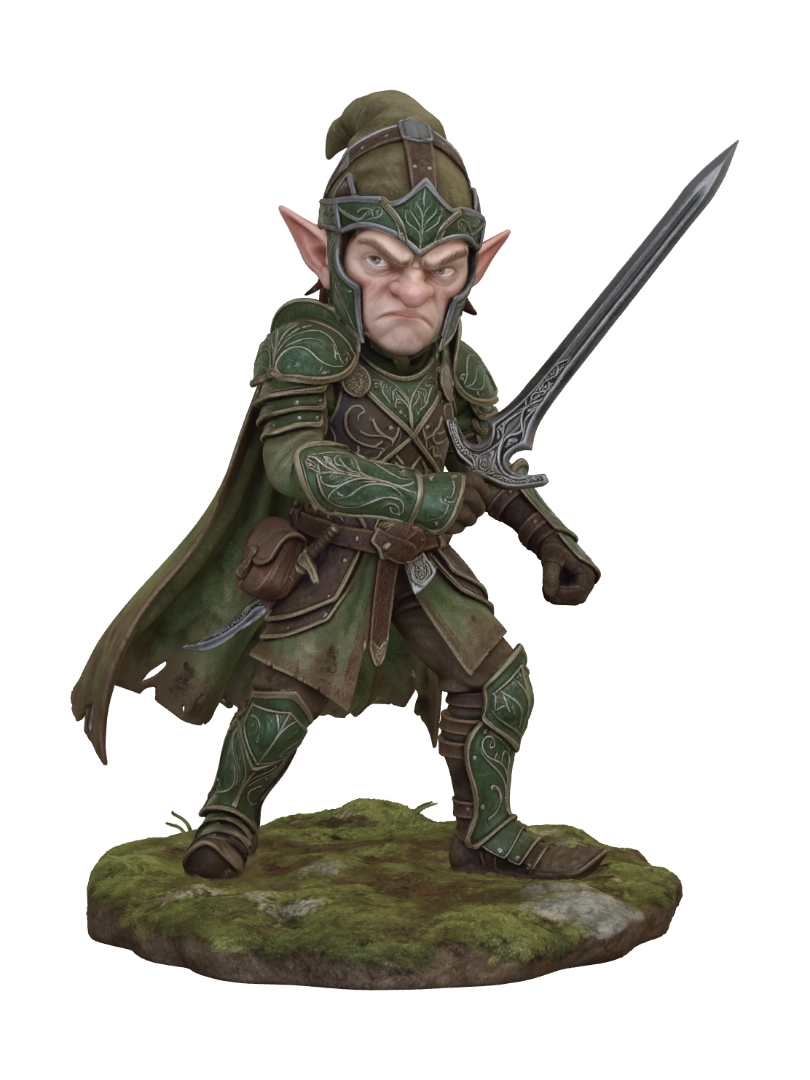 Emeraldblade Dwarf Warrior 3D model, vytvořený pomocí AI