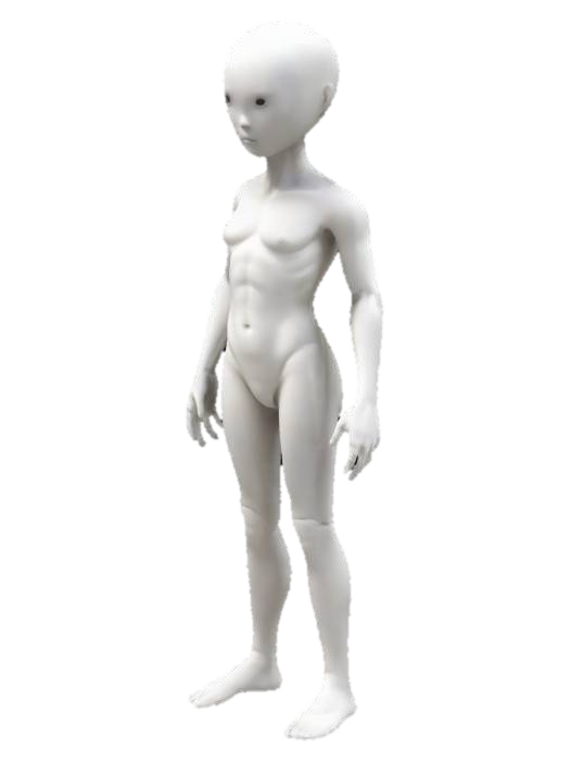 3D model for Please generate a white, faceless humanoid character. They do not have any discernable features and are not wearing any clothes, as if they are made from plastic