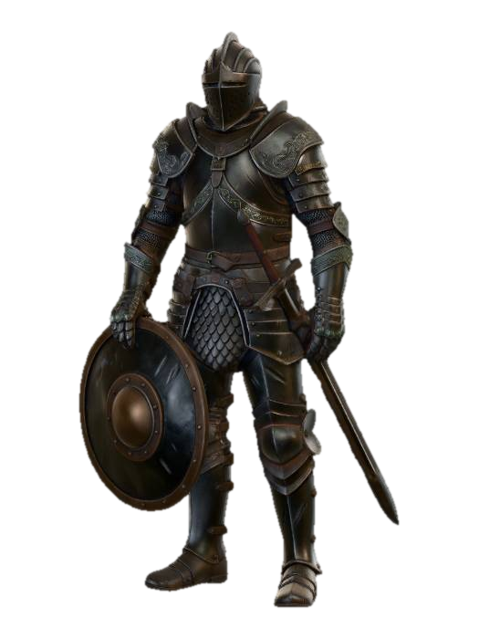 Ironclad Knight in Full Plate 3D model, vytvořený pomocí AI