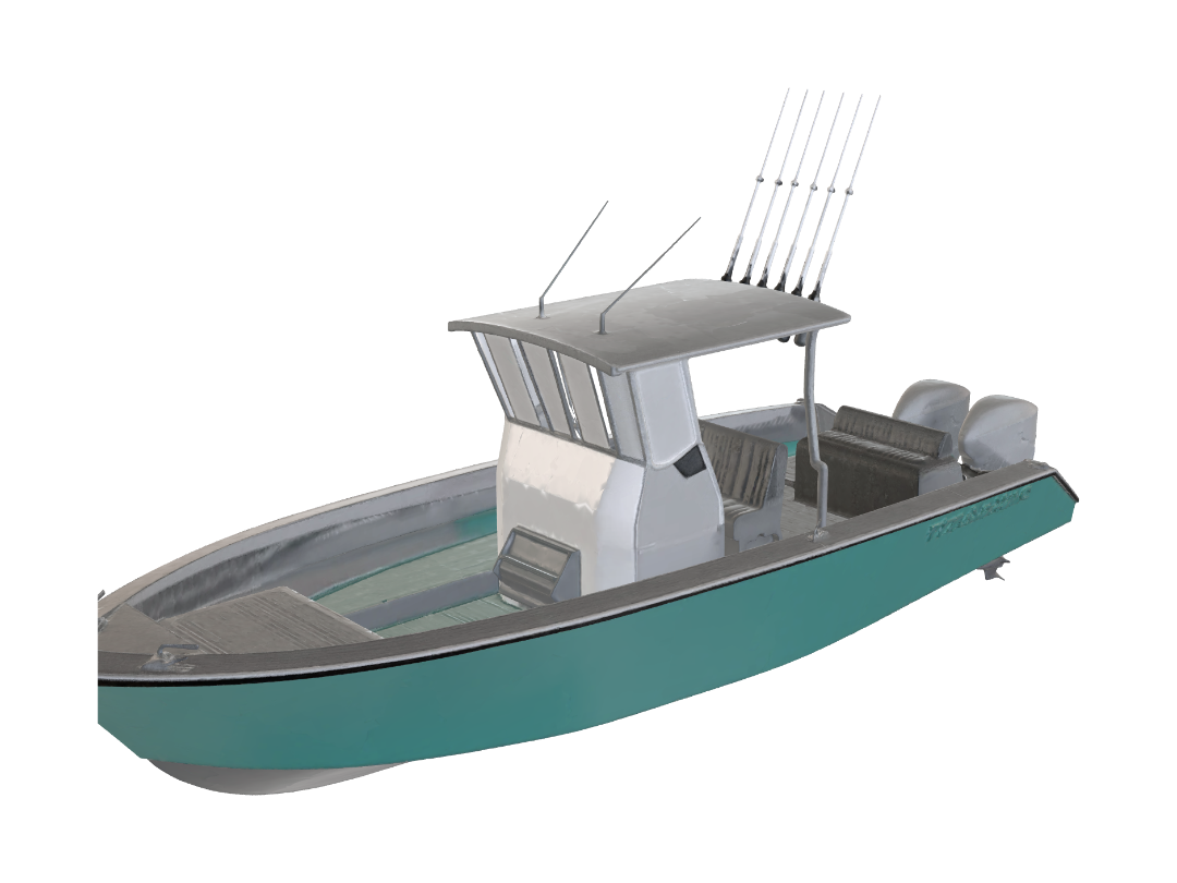 Teal Center Console Fishing Boat 3D model, vytvořený pomocí AI