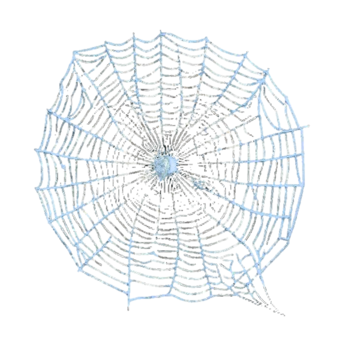 3D model for A delicate, lacey bundle of intricate spider webs, shimmering with a translucent, pearlescent sheen. The interwoven silk threads create a chaotic yet beautiful structure, appearing soft and ethereal. Each strand is fine and slightly sticky, forming a fragile, irregular shape that feels cool and gossamer to the touch, highlighting its delicate, almost ethereal material.
