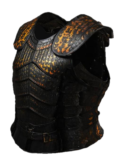 Uneven plate cuirass featuring a metallic texture and a wrapped, ultra detailed textured… 3D model, vytvořený pomocí AI