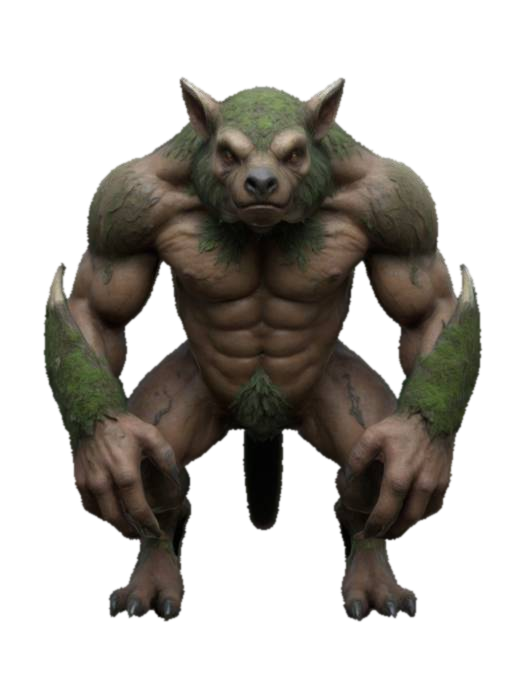 3D model for Forest creature, 4 legs, muscular, 4k rustical, Game Assets, Fantasy, Highly Detailed, Full Body, Symmetrical Body
