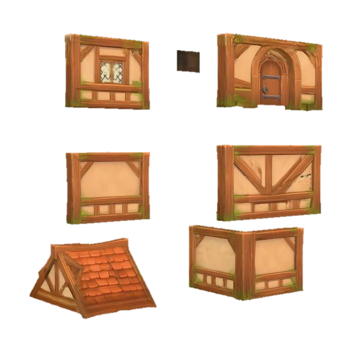 Timber Cottage Door and Wall Set 3D model, vytvořený pomocí AI