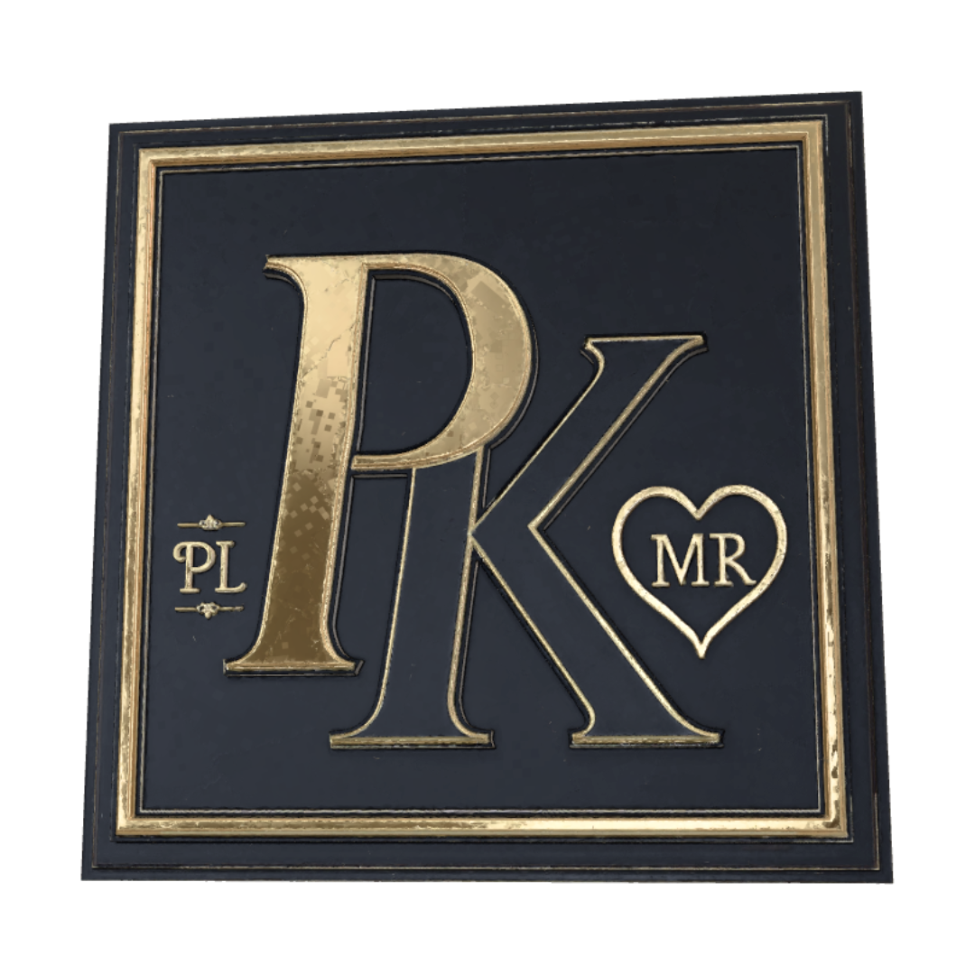 Golden PK Monogram with MR Heart 3D model, vytvořený pomocí AI