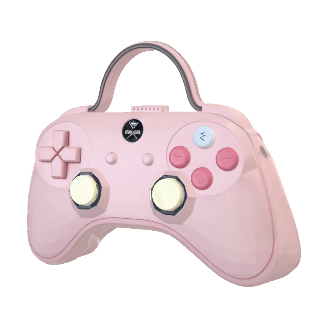 cute game controller shaped purse, pastel pink, glossy plastic buttons 3D model, vytvořený pomocí AI