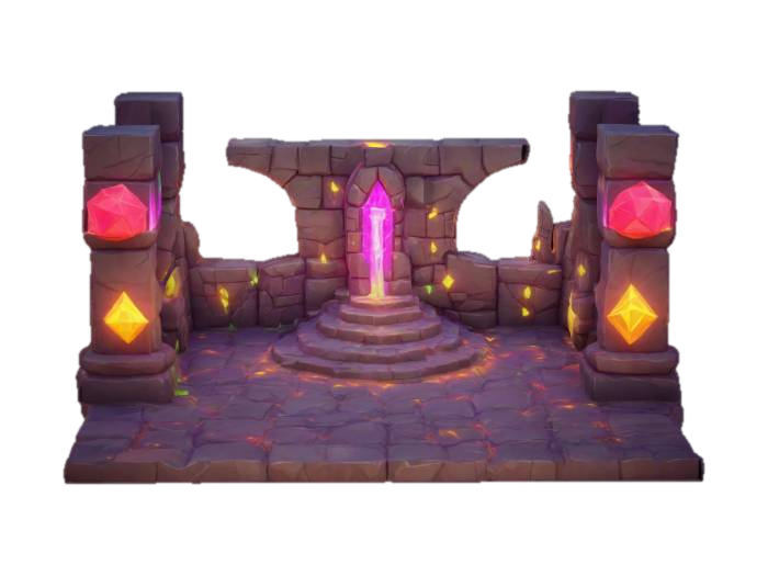 masterpiece, lowpoly, glowing magic laser mysterious mystical dungeon pilars arena… 3D model, vytvořený pomocí AI