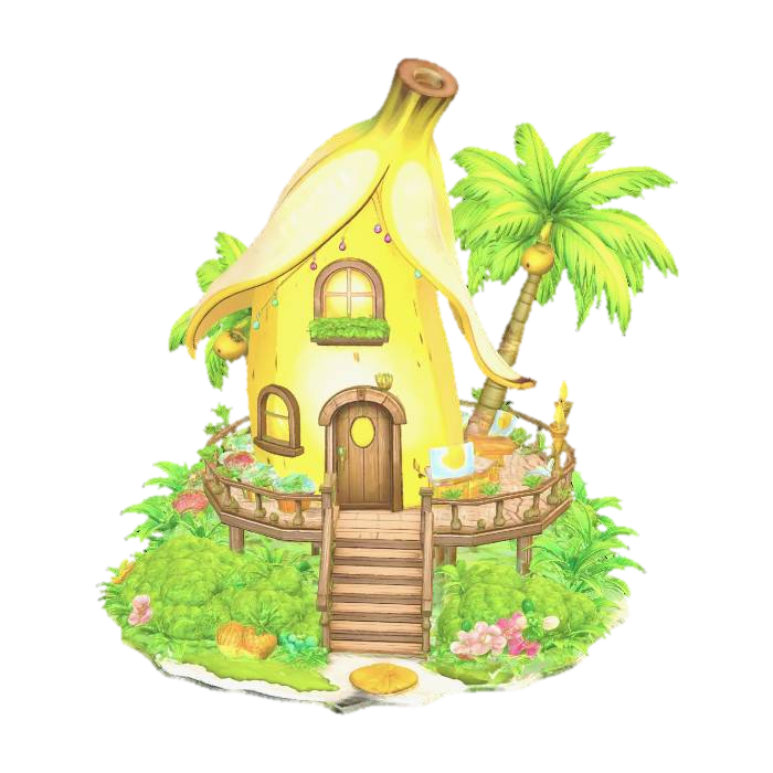 Banana House Island Retreat 3D model, vytvořený pomocí AI