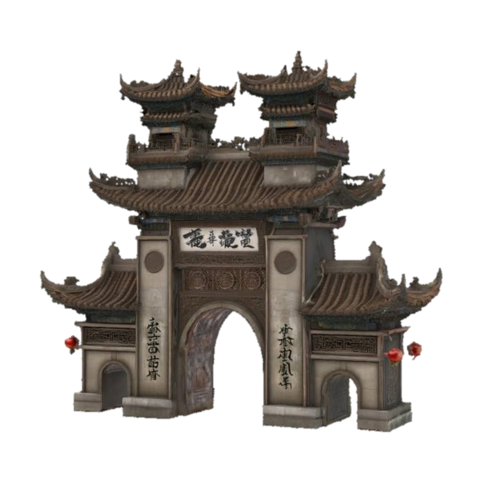 Dark oriental gateway , #arch# 3D model, vytvořený pomocí AI
