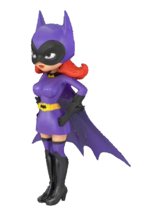 Female Cartoon Blob dressed as Batgirl, big cape, black boots 3D model, vytvořený pomocí AI