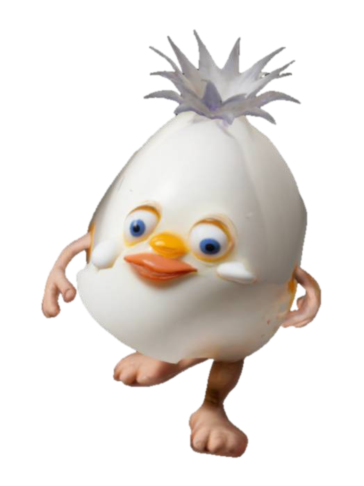 Egg with legs and hands, like Dizzy 3D model, vytvořený pomocí AI