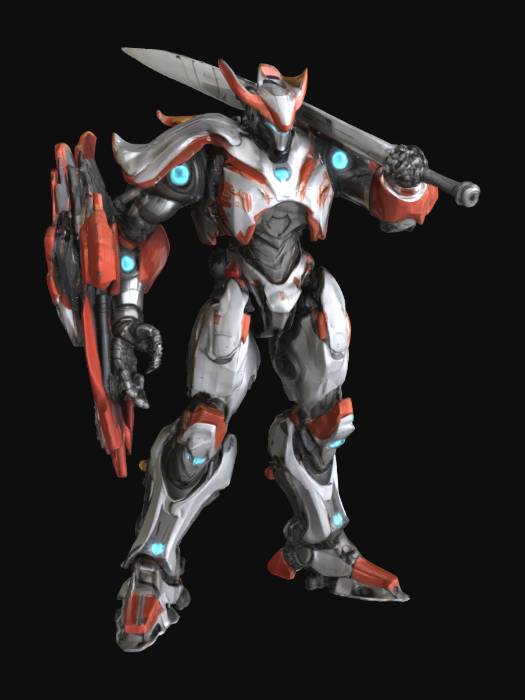 "robot with a humanoid form featuring angular shapes and mechanical ...