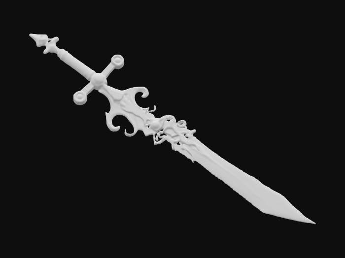 "The object is a sword featuring an intricate design with tentacle-like ...