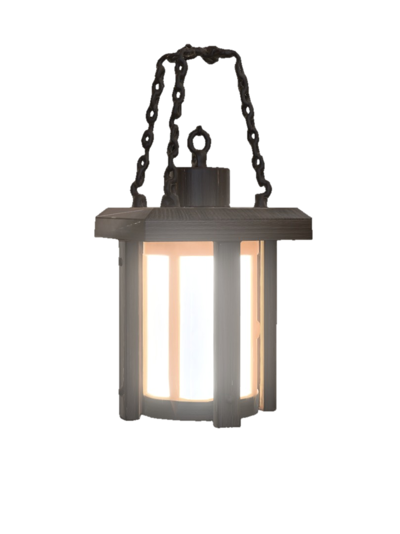 Primitive hanging lantern with warm glow, low poly 3D model, vytvořený pomocí AI