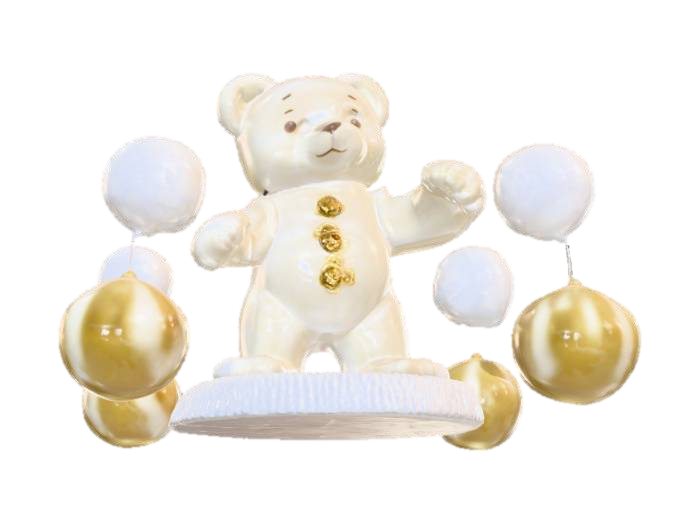 A cherished_teddy figure made of masterfully crafted white chocolate standing on a snow base,… 3D model, vytvořený pomocí AI