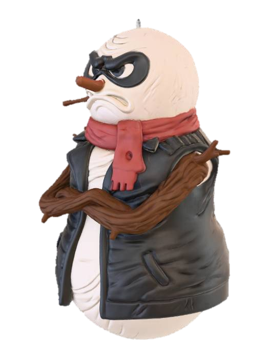 A tough-guy, 3D-printable snowman ornament styled as Billy Kid. The two snowballs are sturdy.… 3D model, vytvořený pomocí AI