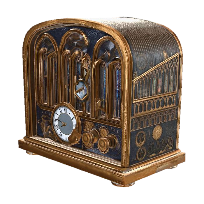 Steampunk Cathedral Radio 3D model, vytvořený pomocí AI