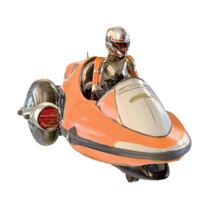 Star Wars Speeder with female rider, masterpiece, high resolution, best quality, no wheels 3D model, vytvořený pomocí AI