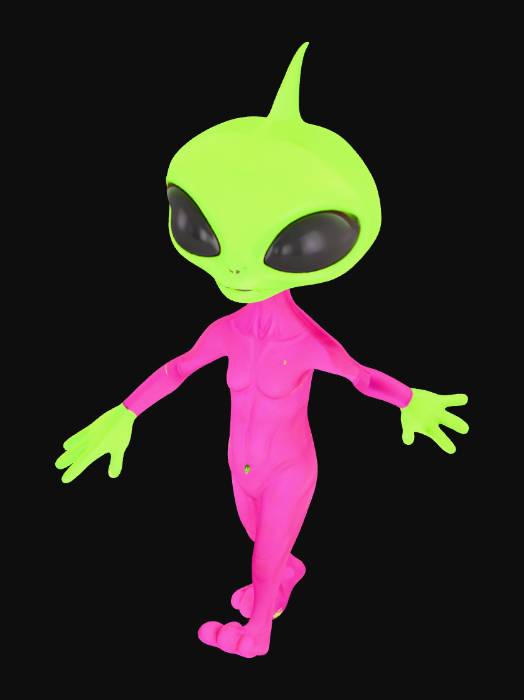 "a realistic , highly detailed lime green and hot pink alien standing ...
