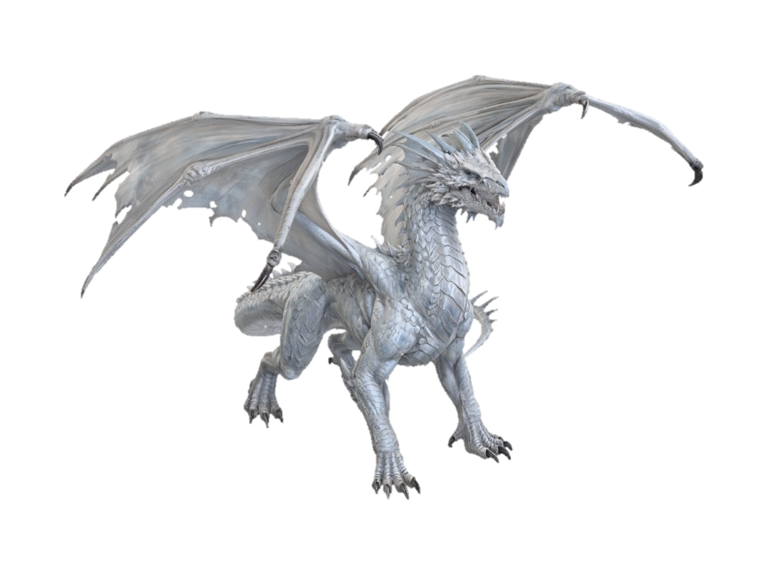 Full body, feet & full wings visible. Massive adult white dragon w/lean athletic… 3D model, vytvořený pomocí AI