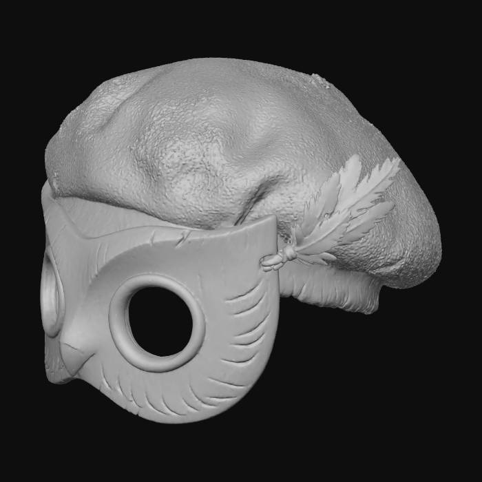 Realistic handcrafted owl-themed hat with integrated eye-mask, designed ...