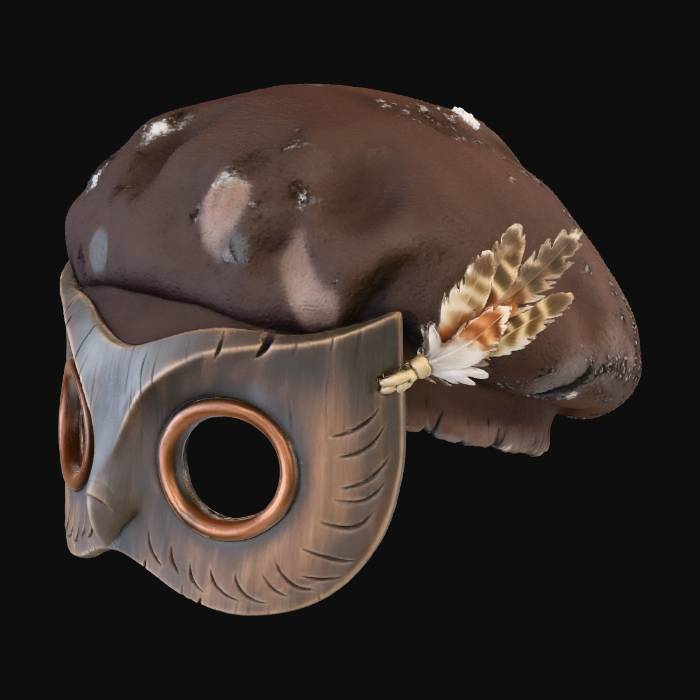 Realistic handcrafted owl-themed hat with integrated eye-mask, designed ...