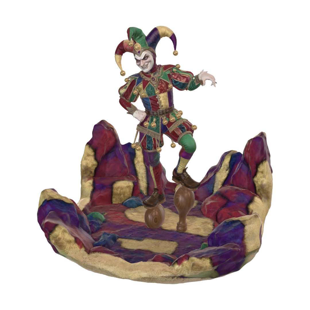 their matching court jester 3D model, vytvořený pomocí AI