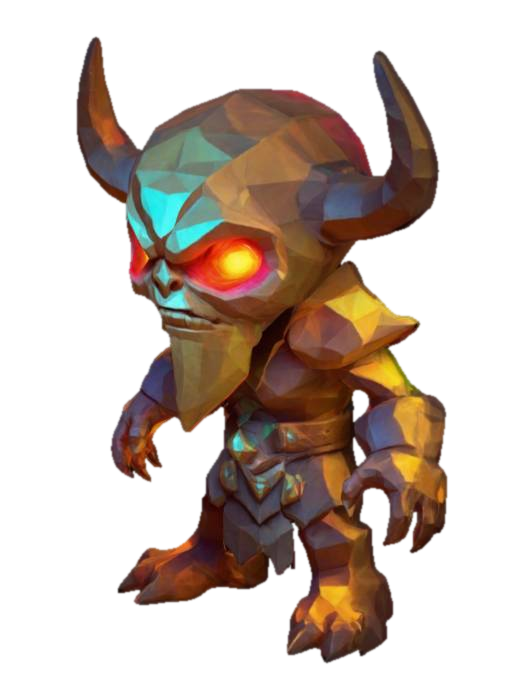 3D model for masterpiece, lowpoly, glowing magic laser mysterious mystical Ancient scaphander ork geometrical shapes huge chibi style legendary funny game style vivid colors, Unique Original Shape