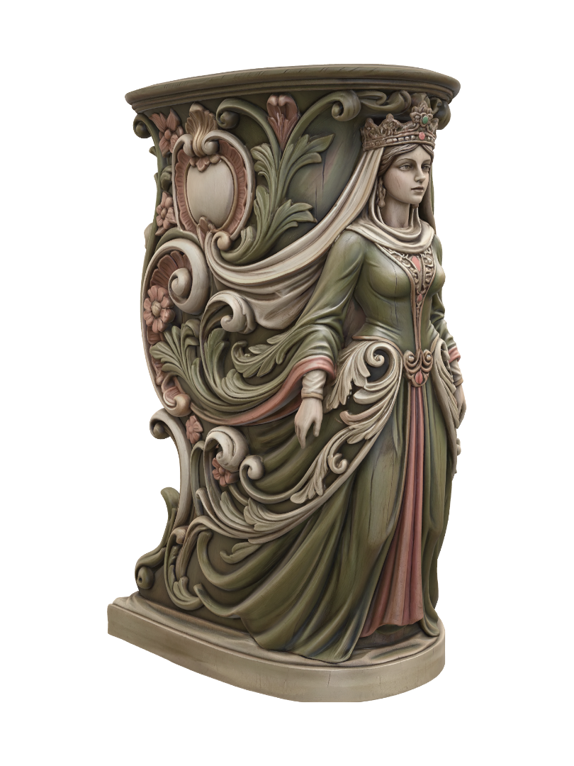 Transform a graceful desert princess with jeweled crown, flowing veil and elegant royal dress… 3D model, vytvořený pomocí AI