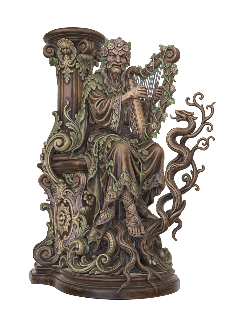 wandering druid harpist 3D model, vytvořený pomocí AI
